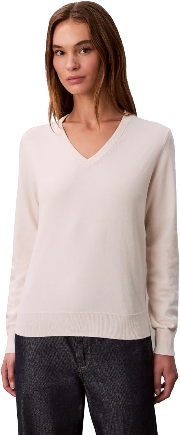 

Женский свитер Calvin Klein с V-образным вырезом и монограммой, Chalk