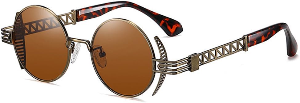 

Ретро круглые панк-солнцезащитные очки для женщин, модные, с прозрачными линзами, защита от УФ-излучения UV400, для мужчин, уникальные, с полой металлической оправой HVTVTLA, Bronze Tea