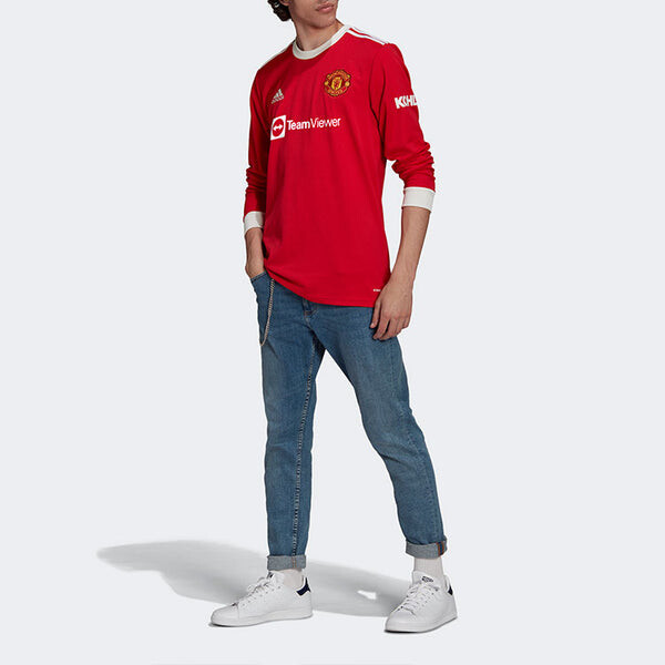 Футболка manchester united 21 22 домашняя футболка с длинным рукавом Adidas, красный — фото 3