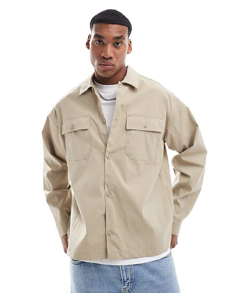 

Jack & Jones – рубашка Oversize из нейлона бежевого цвета