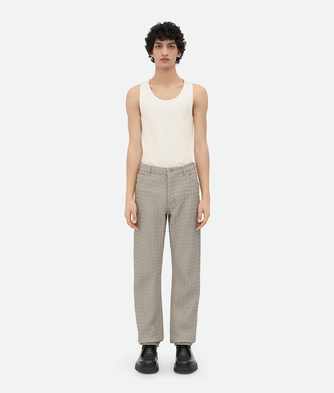 

Прямые брюки из кожи Intrecciato Bottega Veneta
