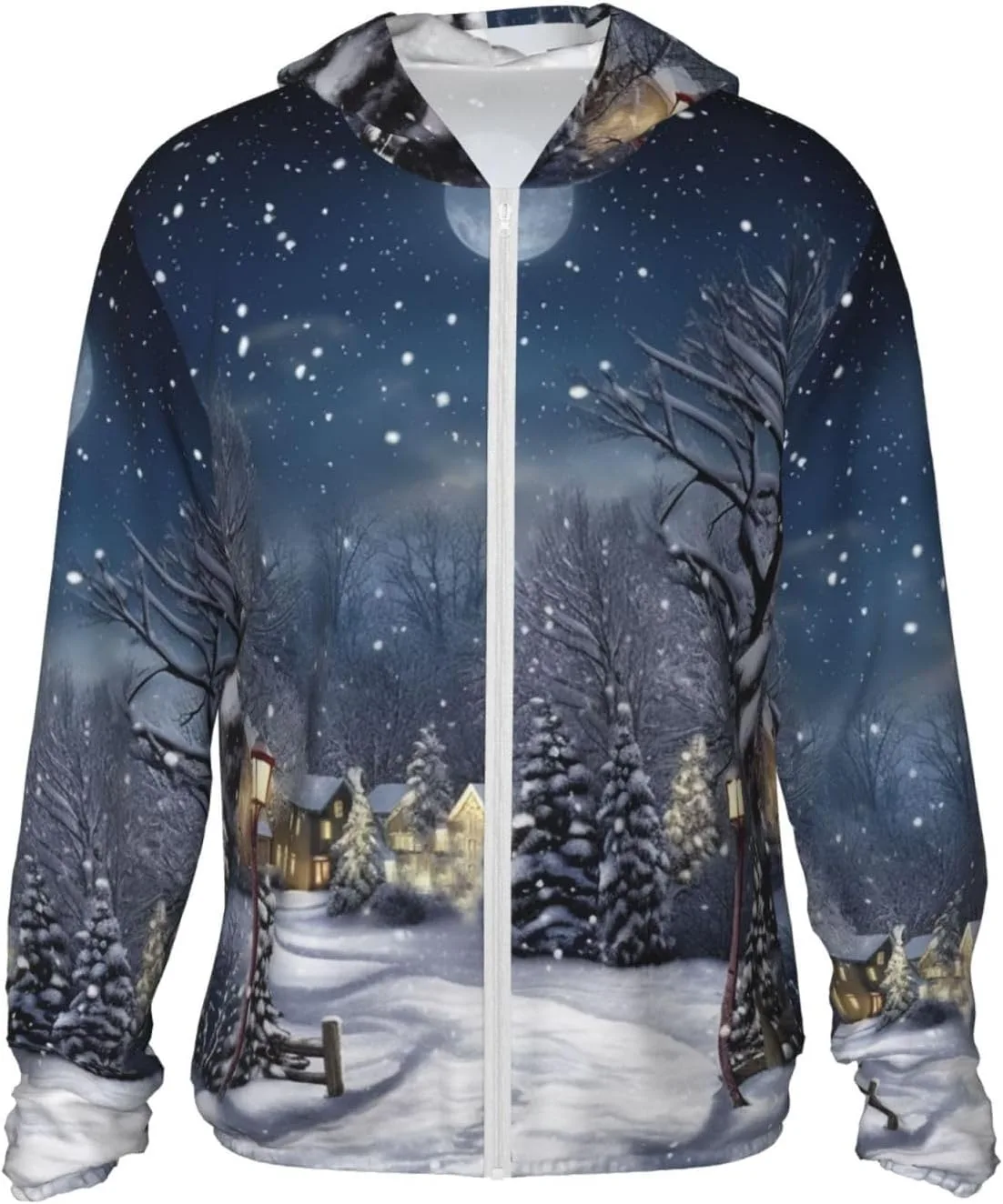 

Толстовка с защитой от солнца, длинный рукав, молния, зимний принт, с карманами VTCTOASY