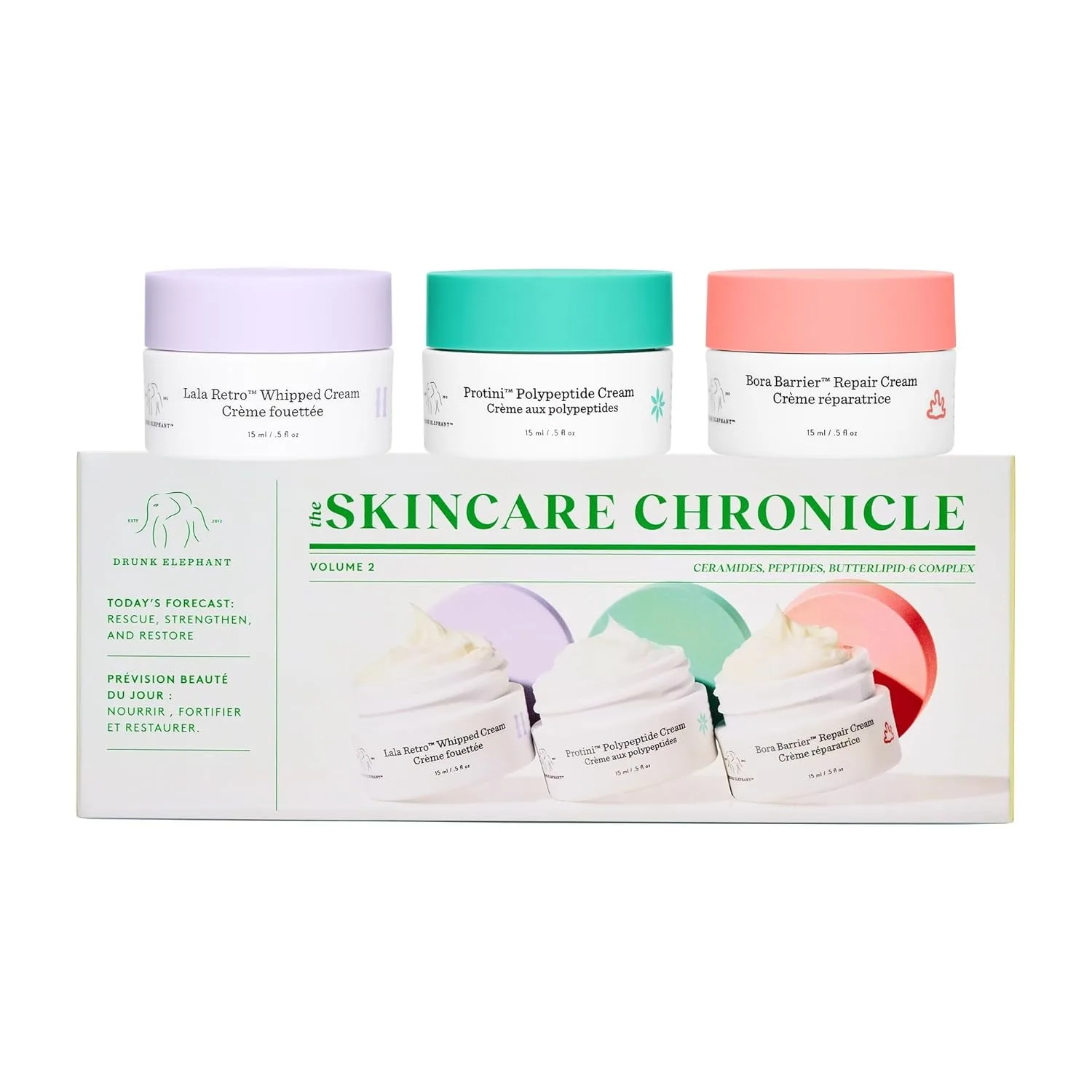 Drunk Elephant Skincare Chronicles - набор миниатюр увлажняющих средств - чистая клиническая косметика, без жестокости, протестировано дерматологами, без эфирных масел, силиконов и отдушек