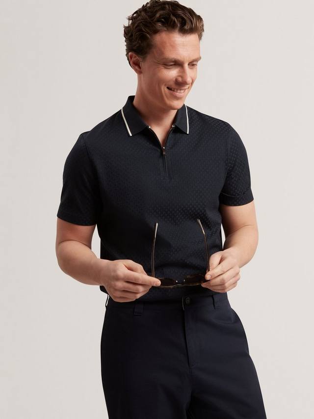 

Cophen поло с текстурированной застежкой-молнией Ted Baker, Navy