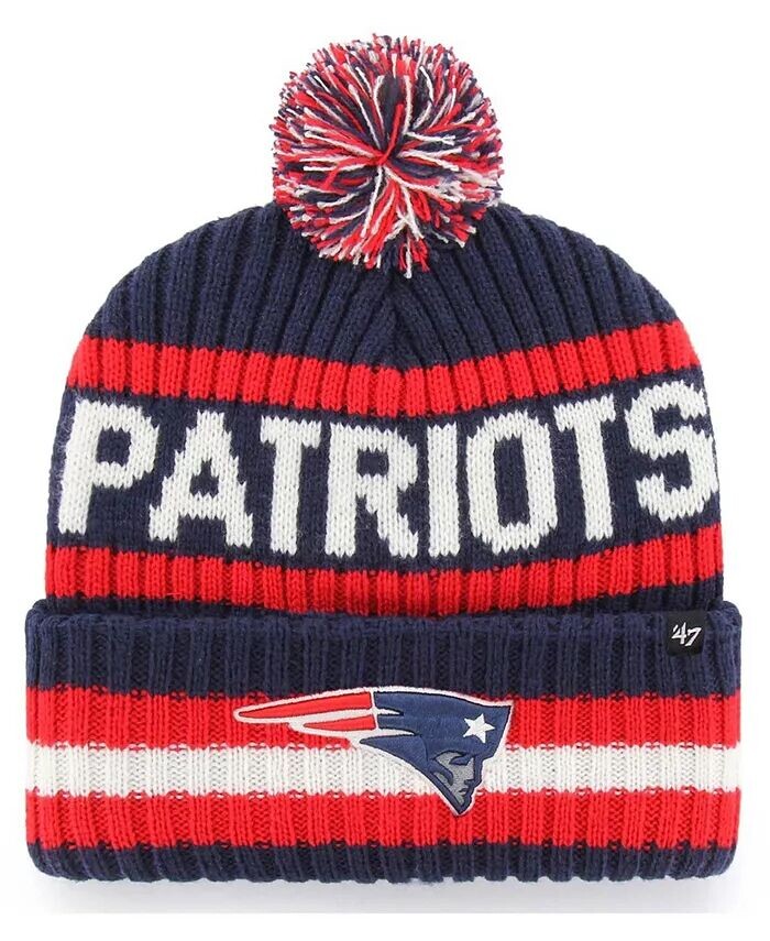 

Мужская темно-синяя вязаная шапка New England Patriots Bering с манжетами и помпоном '47 Brand, синий