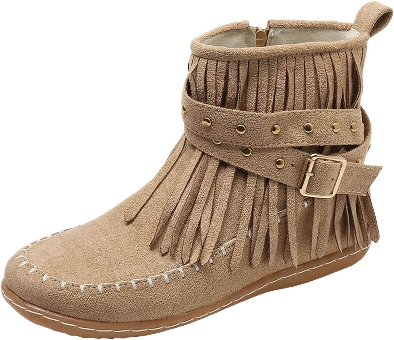

Женские ботильоны с бахромой до щиколотки, модные искусственные замшевые, с круглым носком, вестерн, ковбойские, с ретро-кисточками, ремешком с пряжкой, на молнии, короткие ботильоны Baxtayel, хаки