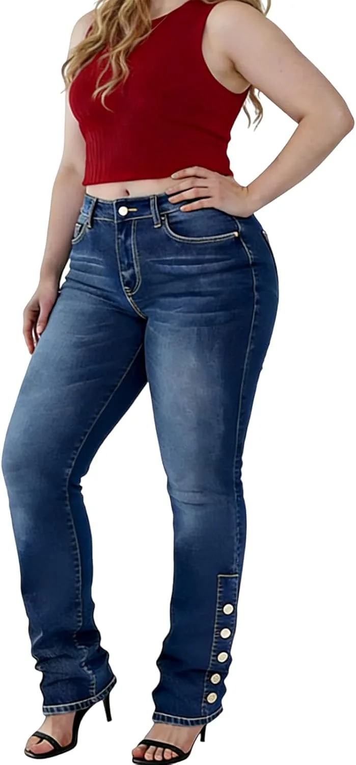 

Джинсы Cuyulitcik с вышивкой, Plus Size, высокая посадка, Bootcut QERINTE