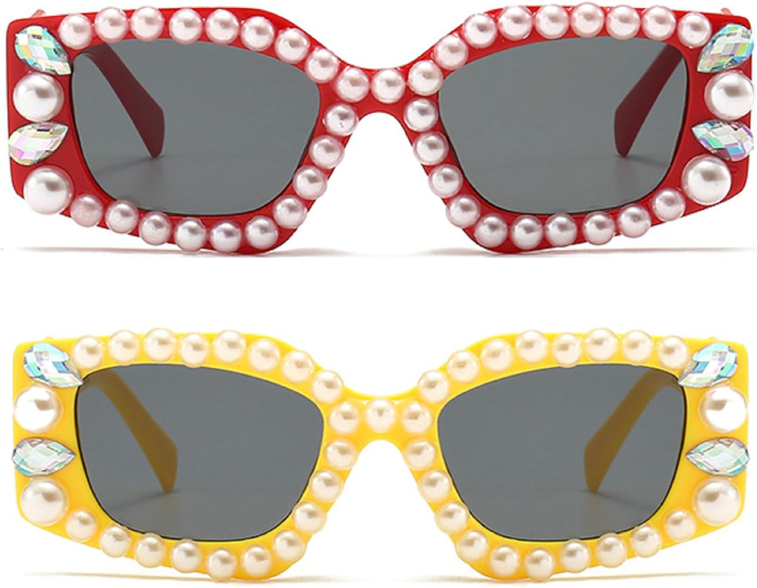 

Солнцезащитные очки неправильной квадратной формы для женщин, винтажные, сверкающие кристаллами и бриллиантами, модные женские солнцезащитные очки со стразами mincl, 2pcs-red&yellow