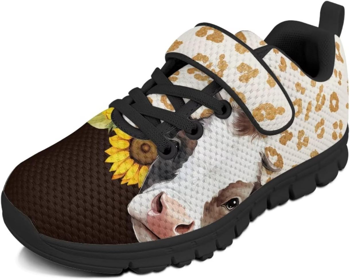 

Детские кроссовки Highland Cattle and Cactus для девочек, сетчатые, с одним ремешком, противоскользящие, для школы, спорта, бега Pointodoor, Cow Sunflower Print