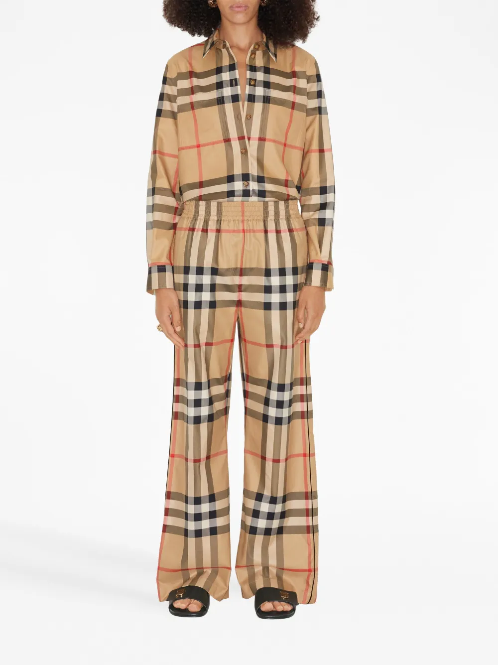 Брюки Burberry расклешенные в клетку, женские, нейтральные — фото 2