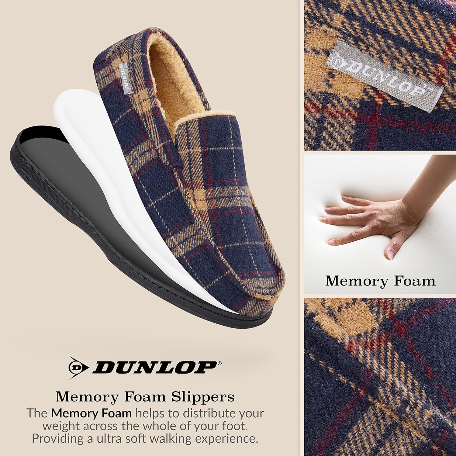 DUNLOP Мокасины-тапочки для мужчин, лоферы, тапочки из искусственного меха, резиновая подошва, домашние тапочки из пены с эффектом памяти, обувь для дома, подарок для мужчин, темно-синий — фото 3