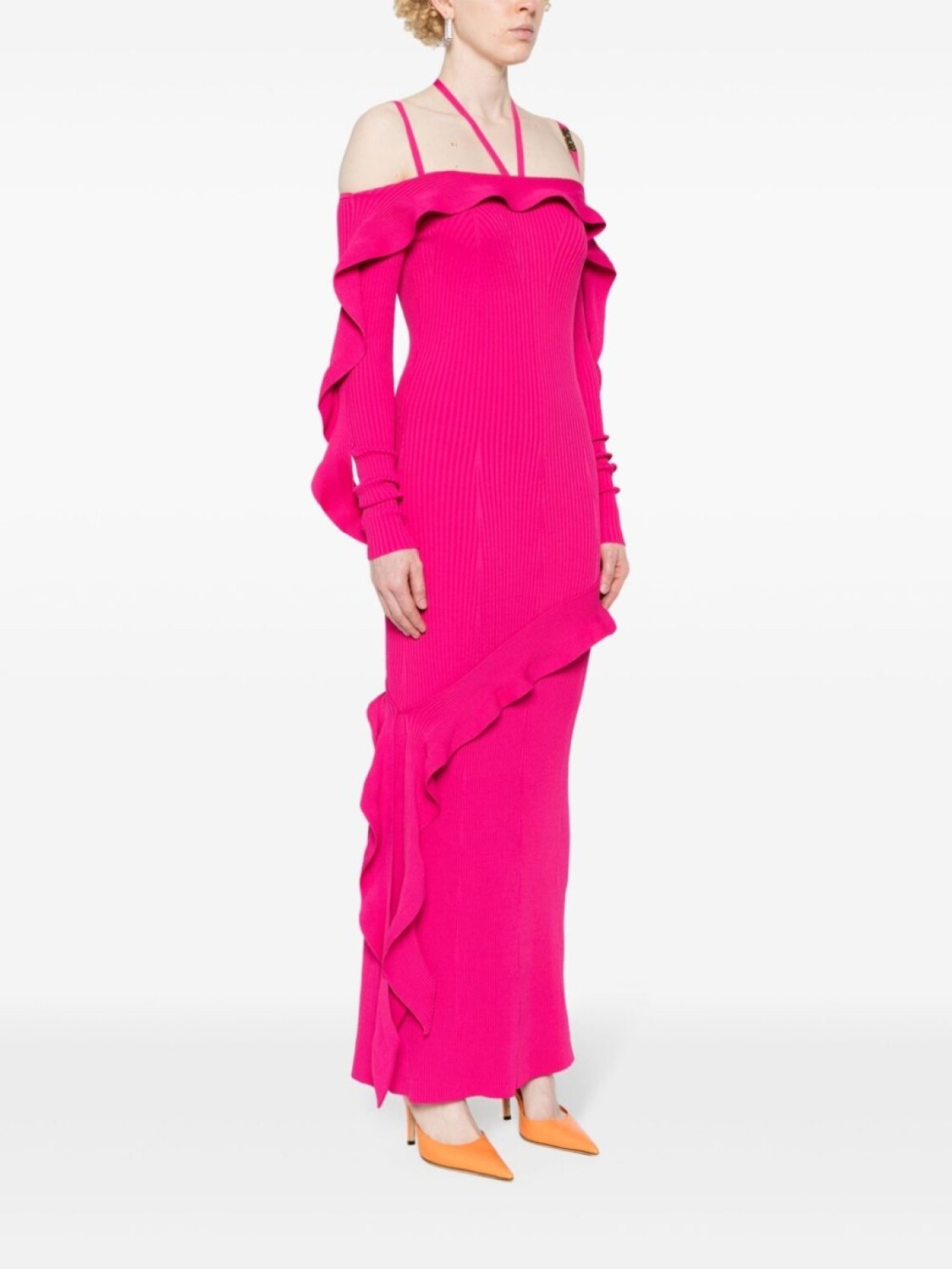 Versace Jeans Couture платье в рубчик с длинными рукавами, розовый — фото 3
