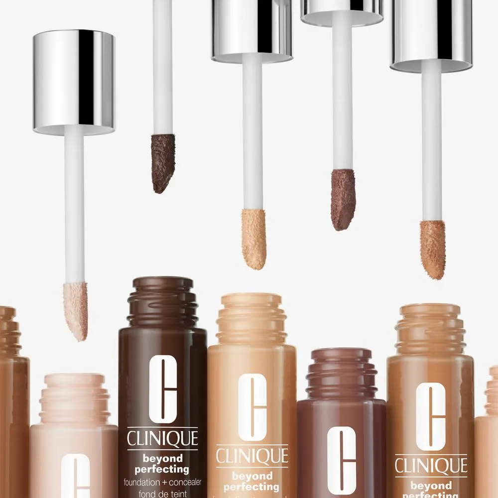 Жидкая тональная основа и консилер Clinique Beyond Perfecting Lightweight для сухой, комбинированной и жирной кожи | Полное покрытие + естественный матовый финиш, AO Biscuit WN 30 - very fair, warm-neutral undertones — фото 4