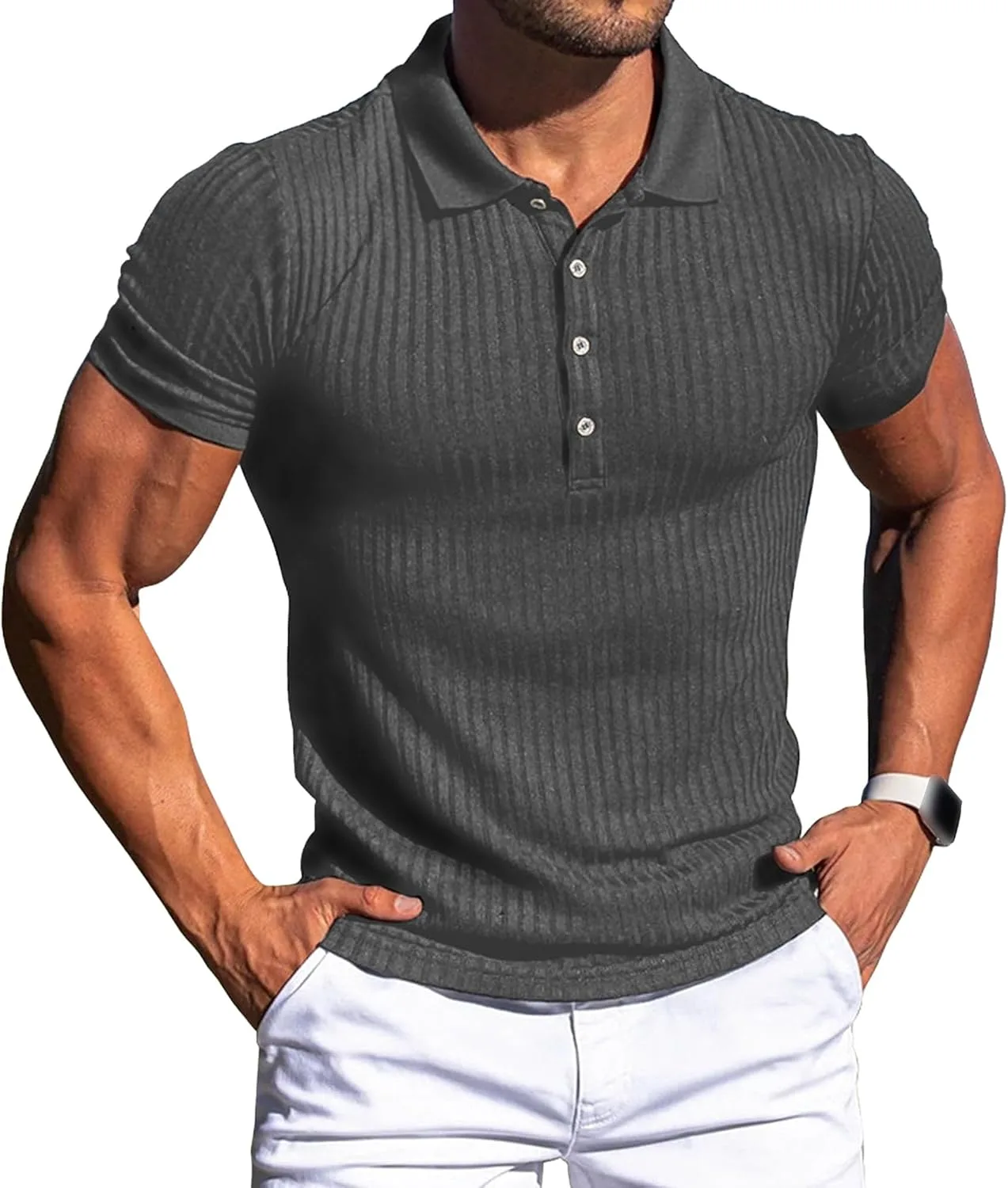 Мужская футболка-поло Slim Fit с ребристым узором и воротником-стойкой
