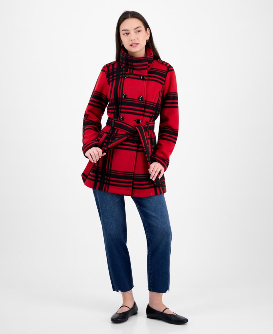 

Детская клетчатая куртка из микрофлиса с поясом BCX, Red/Black