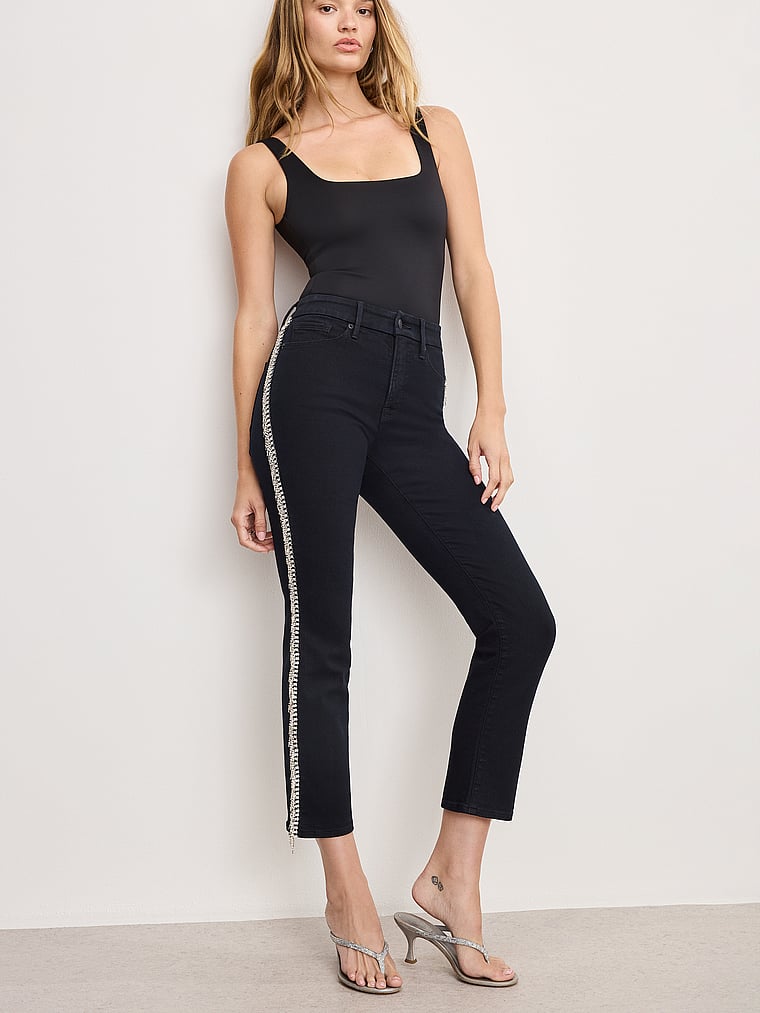 

Джинсы с ромбовидным кроем Good Legs Good American, black