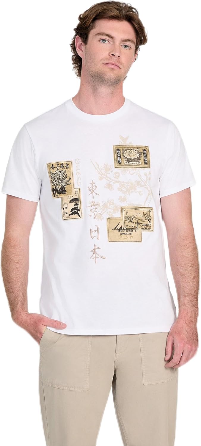 

Футболка Guess SS BSC Japan Stamps, повседневная, мужская