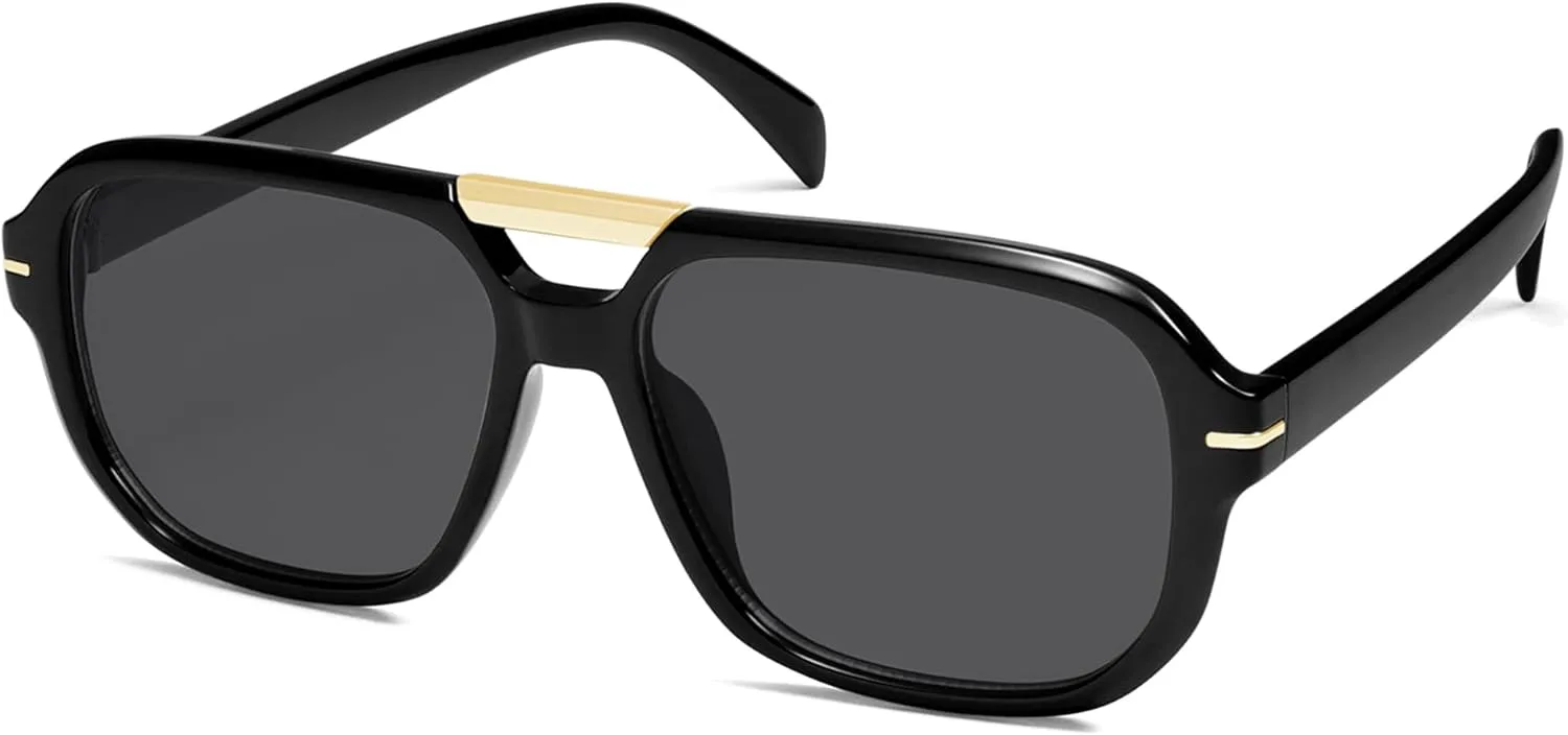 

Ретро квадратные солнцезащитные очки-авиаторы для женщин и мужчин, классический винтаж 70-х годов, большие солнцезащитные очки AR82282 HERJOUR, Black Frame/Black Lens