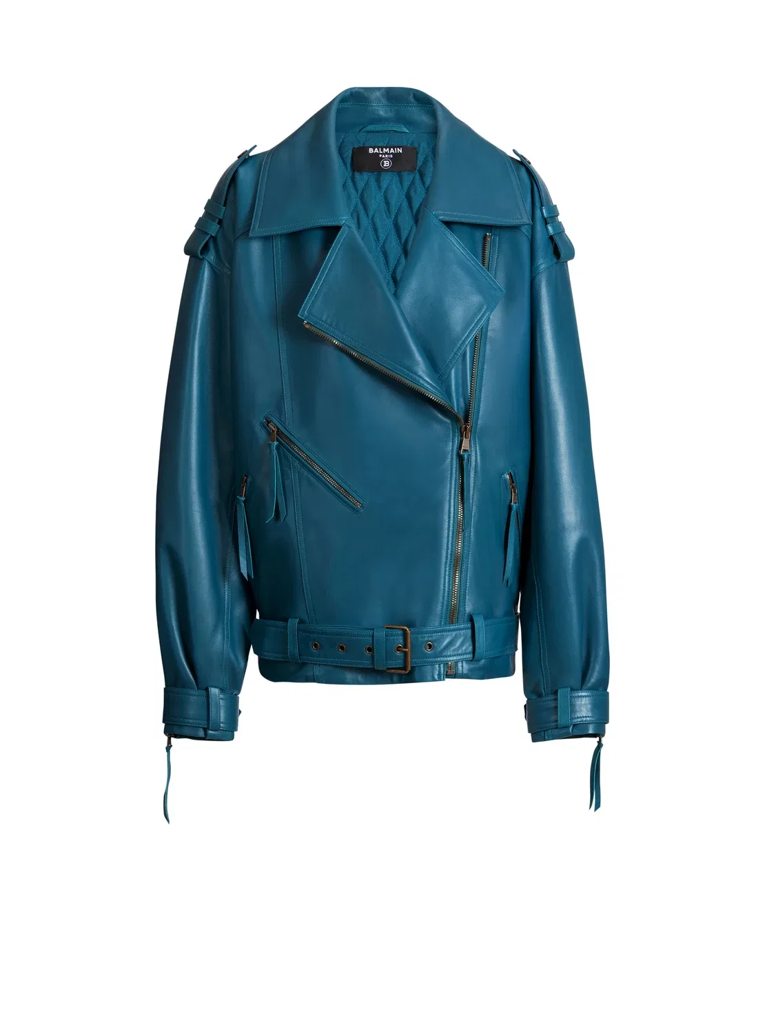 Байкерская куртка из овечьей кожи Balmain, синий