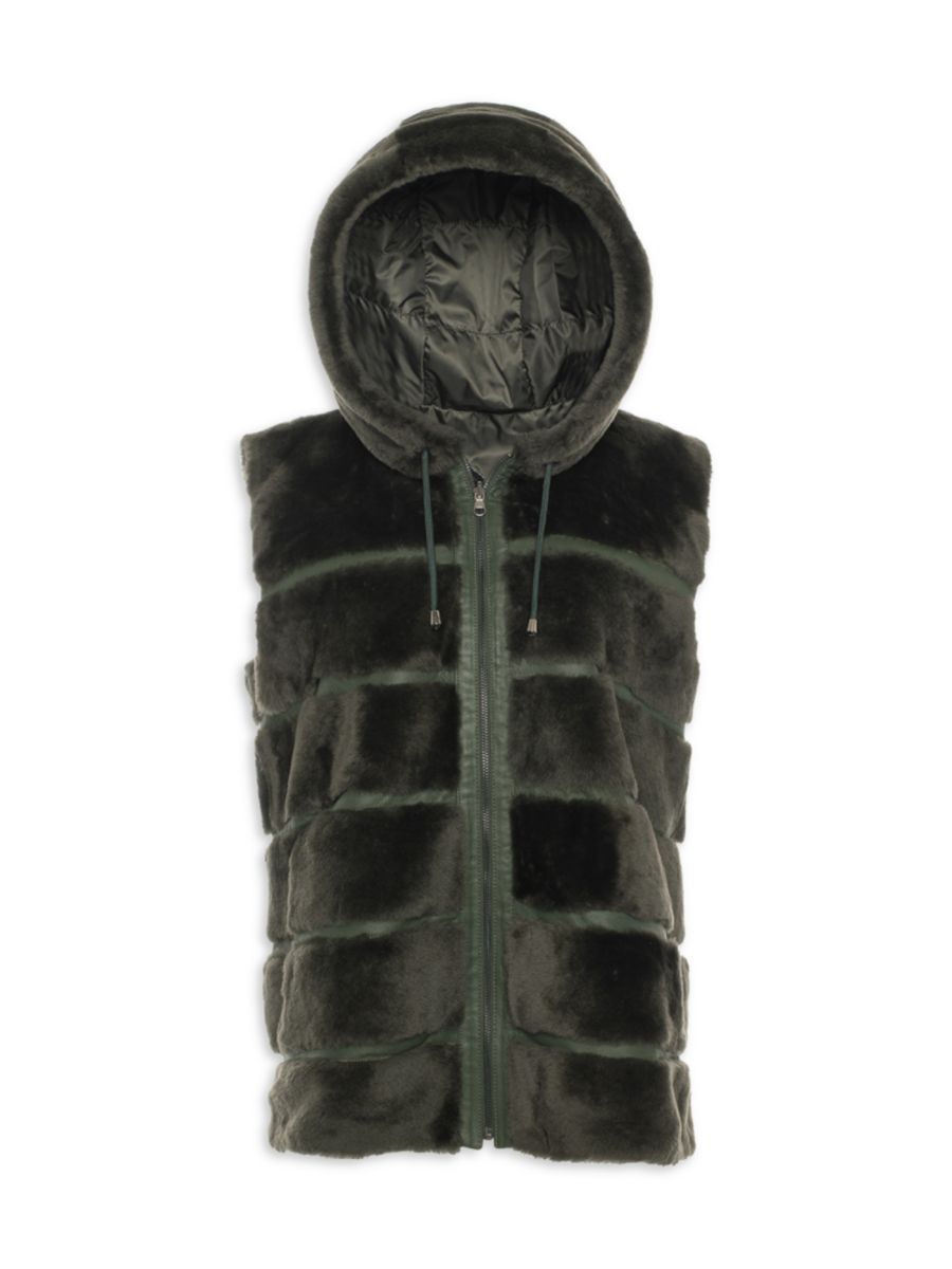 

Двусторонний жилет с капюшоном из овчины Made For Generations WOLFIE FURS, цвет Olive Green