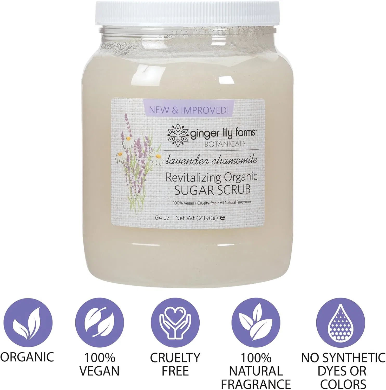 Скраб для тела сахарный Ginger Lily Farms Botanical Organic Sugar Scrub Lavender Chamomile 64 oz — фото 3