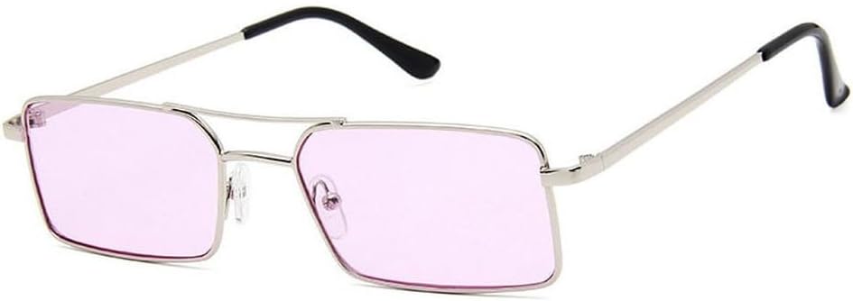 

Винтажные прямоугольные солнцезащитные очки с двойной перемычкой для женщин, металлическая оправа, прозрачные линзы, мужские солнцезащитные очки с защитой от УФ-излучения UV400 SKFGNX, Silver Purple