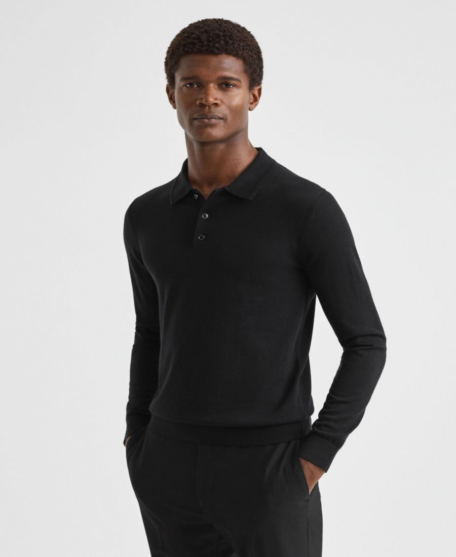 

Мужская рубашка поло из мериносовой шерсти REISS, Black