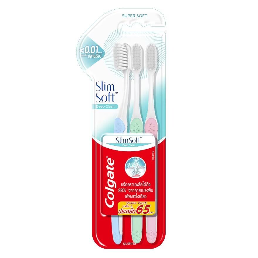 

Colgate Зубная щетка Slim Soft Deep Clean 3'S แปรงสีฟันคอลเกต, Blue
