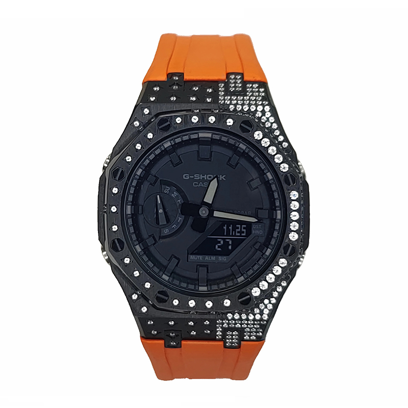 

CASIO Часы Men Liquid Crystal/Analog Dual Display Series Black Watch, Black Star Diamond Shine Orange
