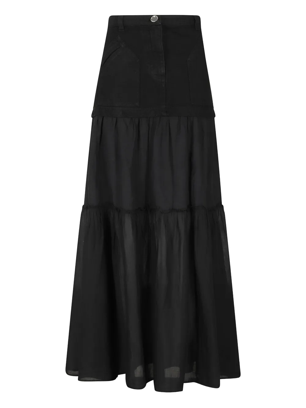 

Ярусная юбка макси со вставкой из денима PINKO, черный