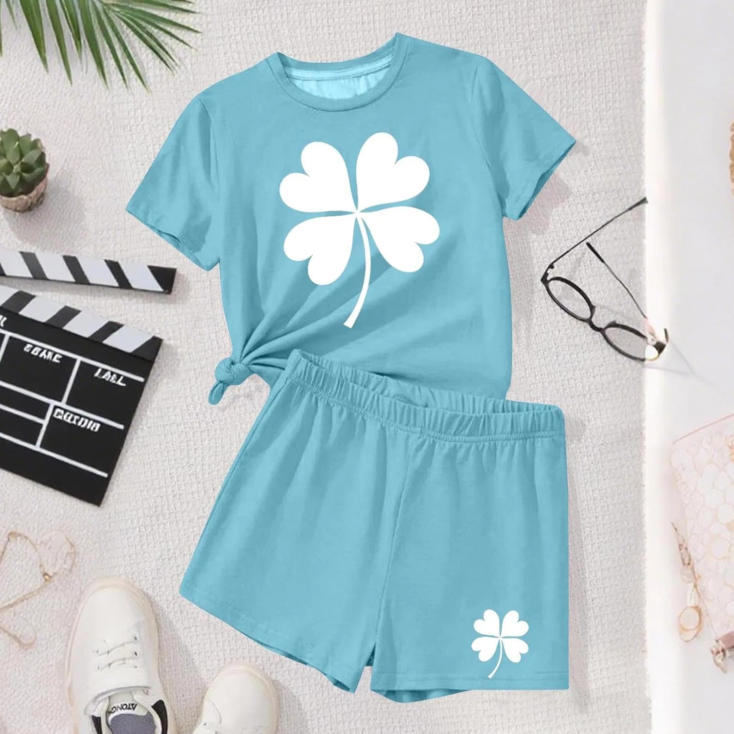 Детский спортивный костюм с принтом Shamrock, Zzalalana, 2 предмета, Blue — фото 3