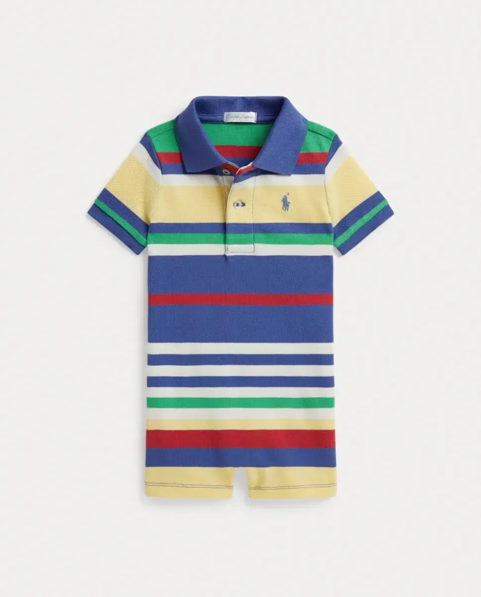 Короткий хлопковый комбинезон с принтом для мальчика Polo Ralph Lauren, мультиколор