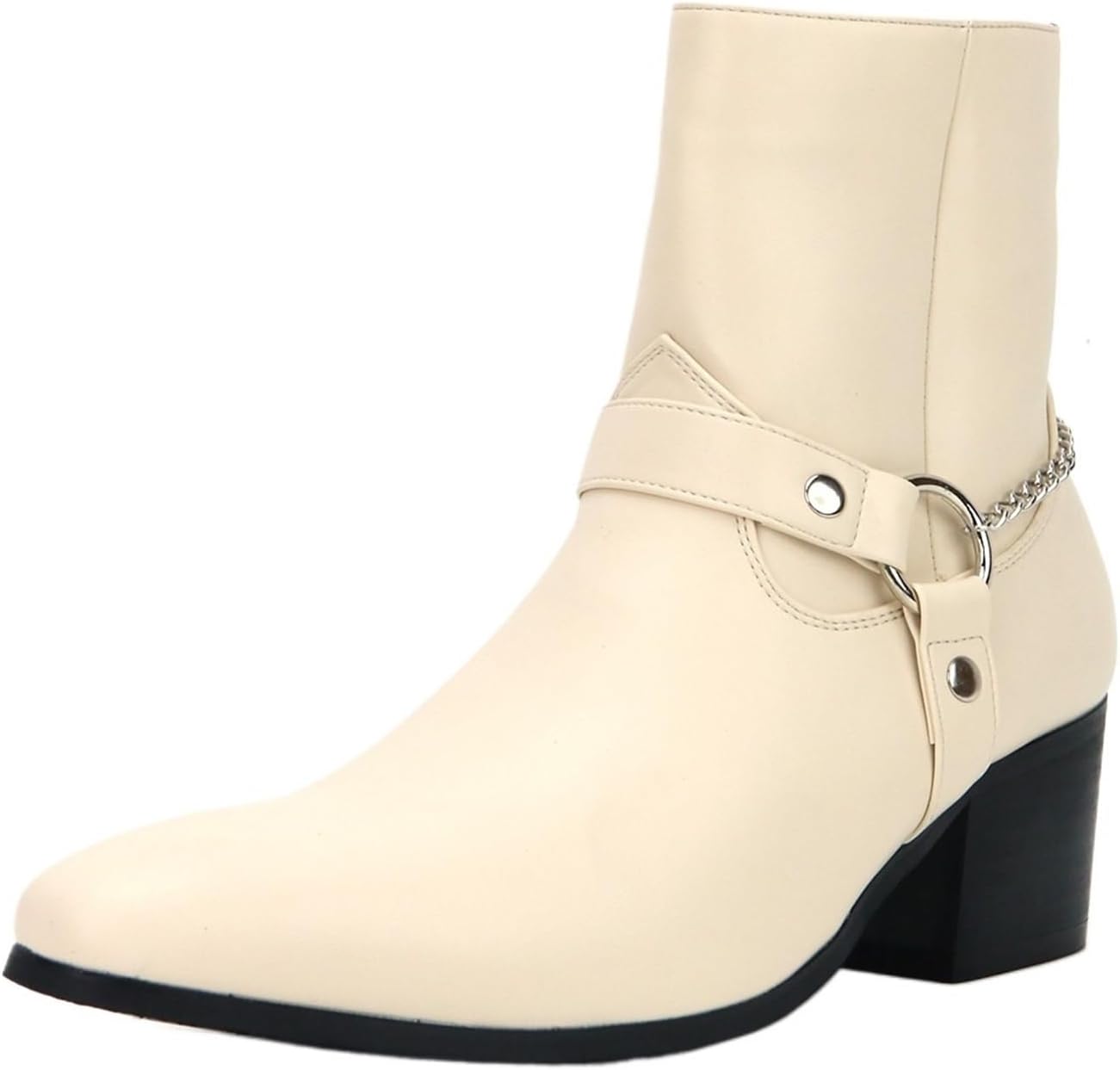 

Мужские кожаные челси с боковой молнией, модные заостренные ковбойские ботинки, массивный высокий каблук, ботинки для верховой езды, деловые формальные ботинки, повседневные ботинки, ботильоны, мотоботинки для мужчин Generic, бежевый