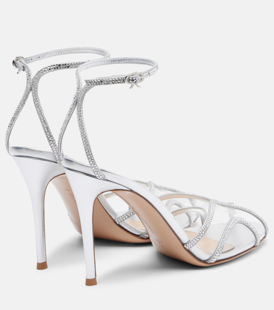 Сандалии Isabel 95 из замши и ПВХ с декором Gianvito Rossi, Silver+Trasp+Silver — фото 2
