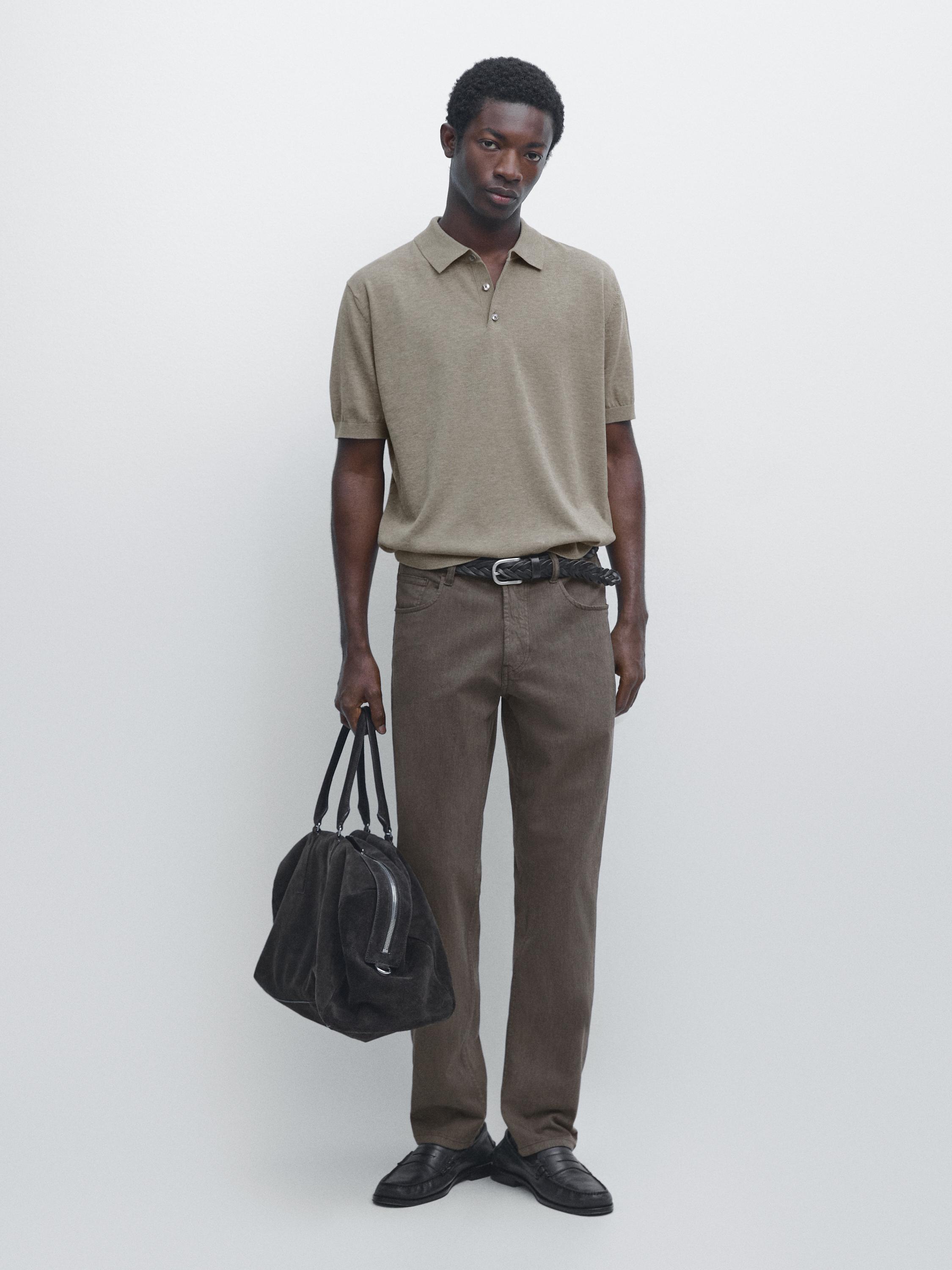 

Вязаный хлопковый свитер-поло Massimo Dutti, washed