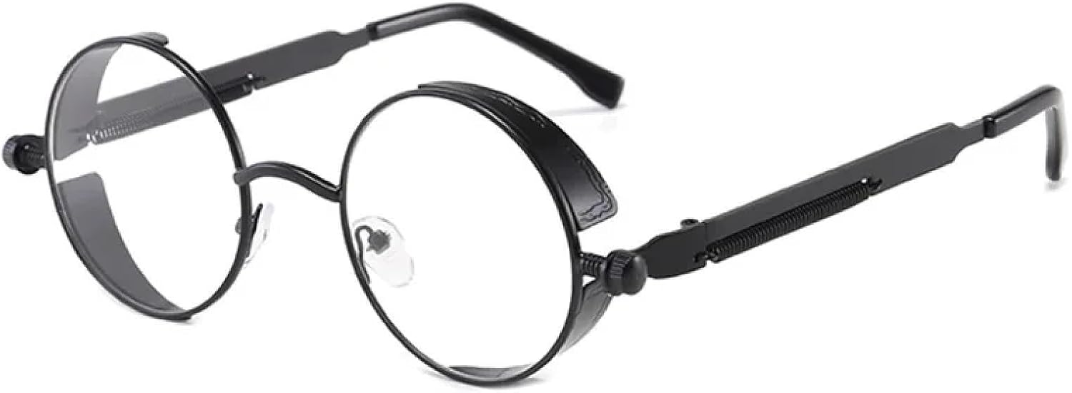 

Солнцезащитные очки с защитой от УФ-излучения UV400 для женщин и мужчин | Панк, металл, стимпанк, круглые | для занятий спортом на открытом воздухе DSVIGF, Black Clear