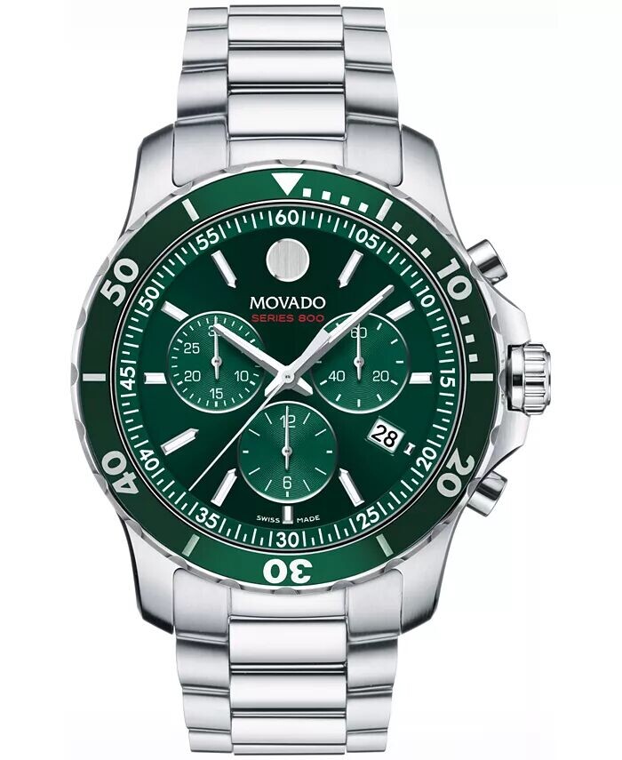 

Мужские часы Series 800 Swiss Quartz Chronograph Performance из серебристой стали, 42 мм Movado