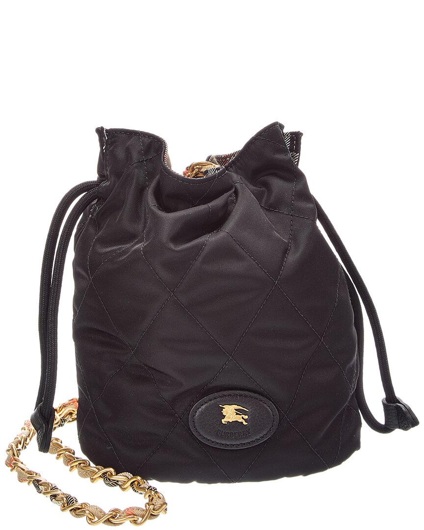 

Стеганая холщовая сумка-ведро Burberry в форме подковы, черный