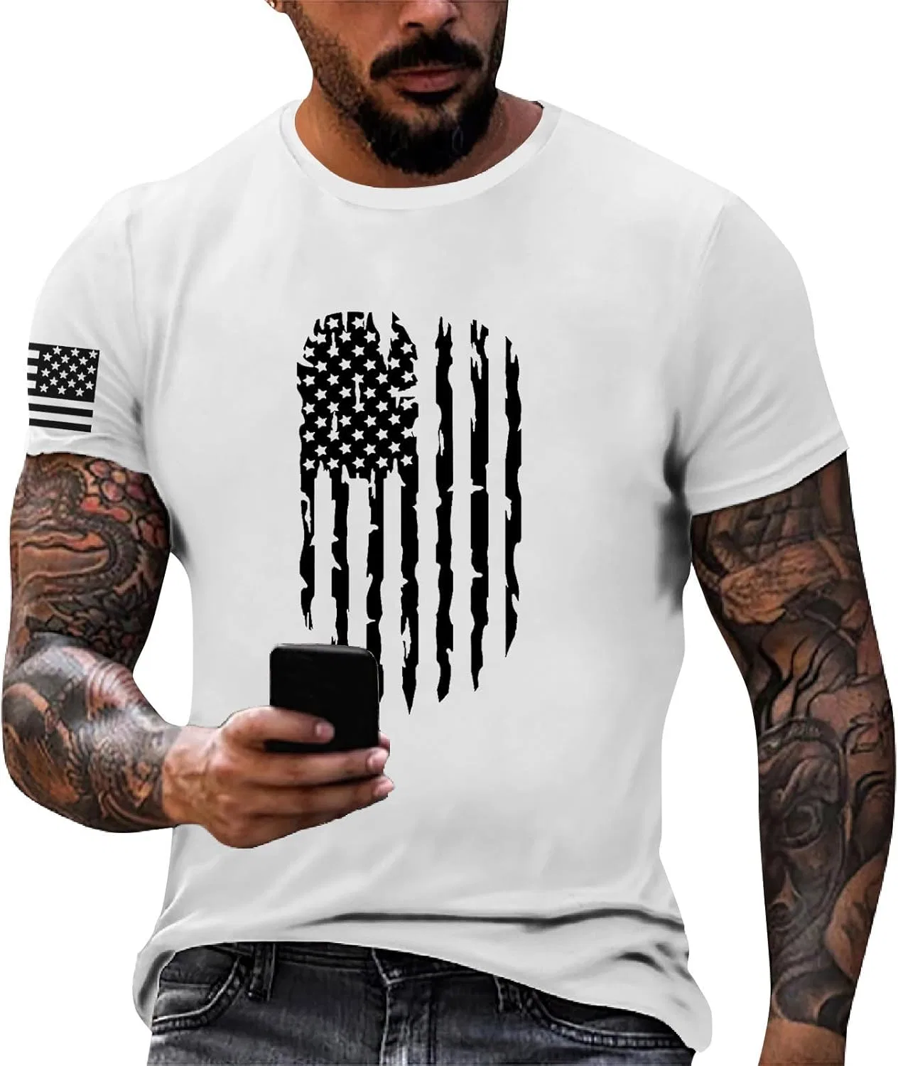 Футболка с принтом флага США, Generic, 3-gray
