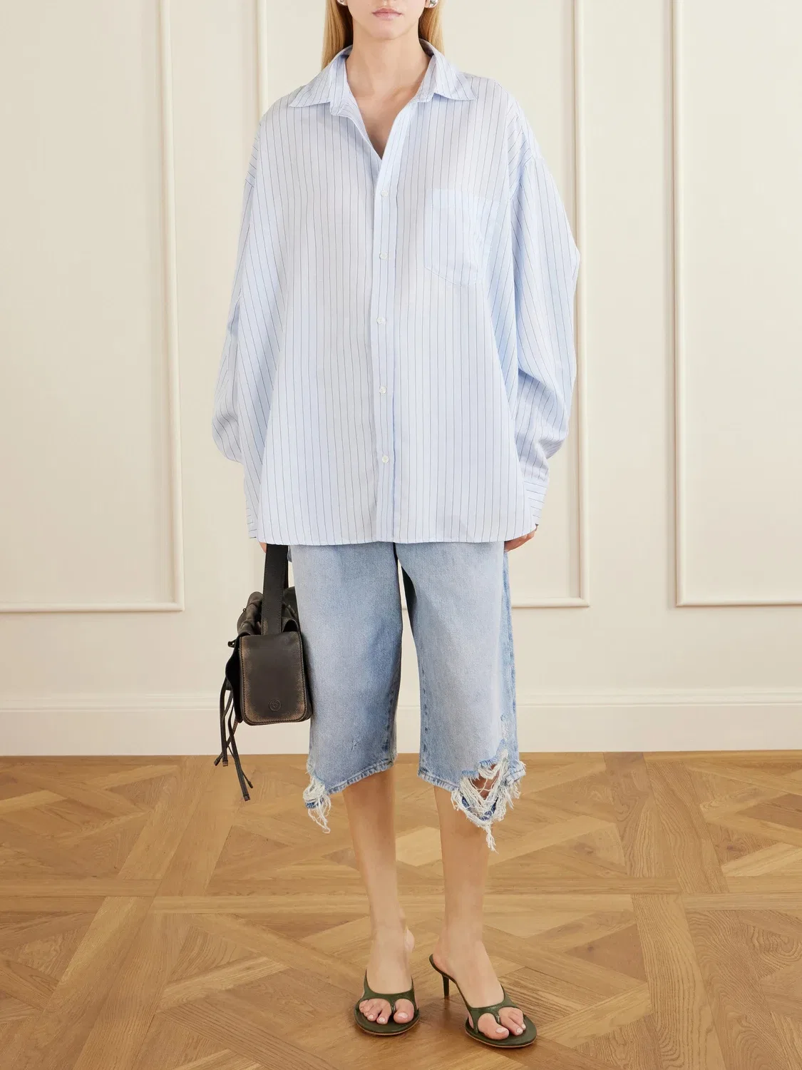 Полосатая рубашка "Soffia" из плетеной ткани Acne Studios, синий — фото 2
