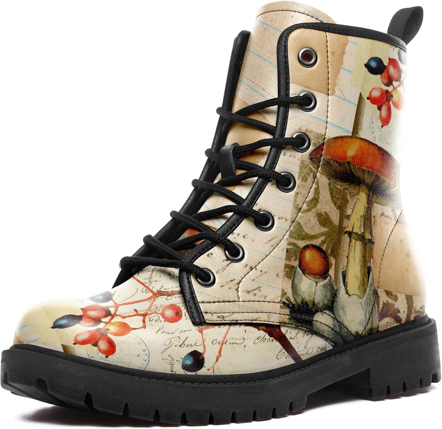 

Ботинки средней высоты Artistic Mushroom, мужские и женские, с цветочным принтом, на шнуровке, для походов, повседневной носки и прогулок Awsole, черный/красный/бежевый