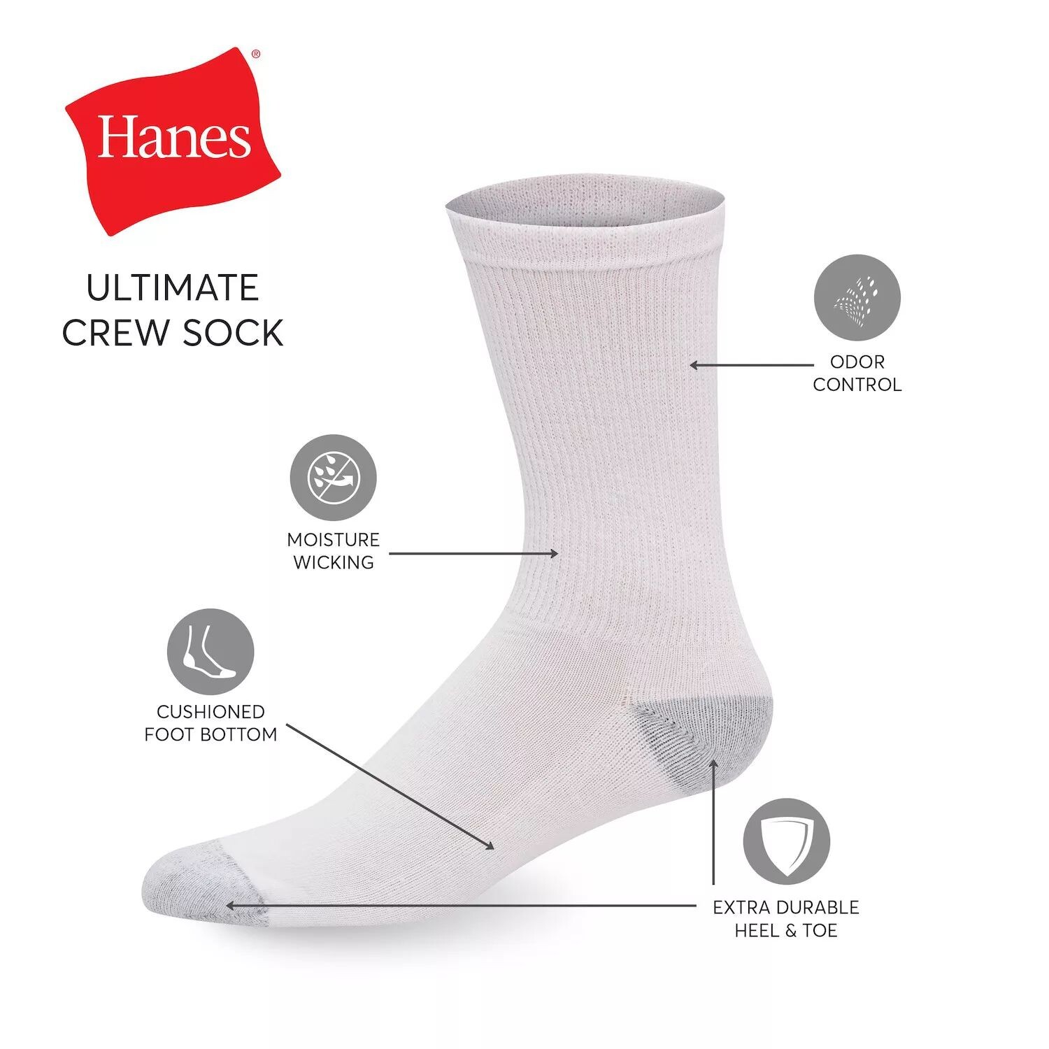Мужские носки Hanes Ultimate, 12 пар мягких и прочных носков для экипажа — фото 3