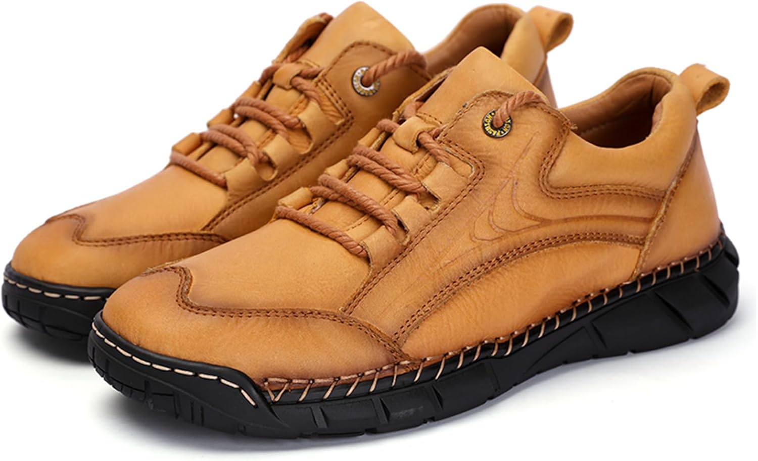 

Мужские вручную сделанные ботинки-чукка из натуральной кожи с шнуровкой, повседневные, легкие, средние по высоте лоферы для ходьбы, вождения и походов Qklmwes, желтый