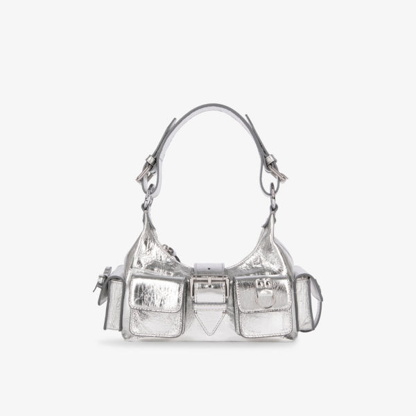 

Сумка через плечо Amelia small The Kooples кожаная с накладными карманами, серебряный