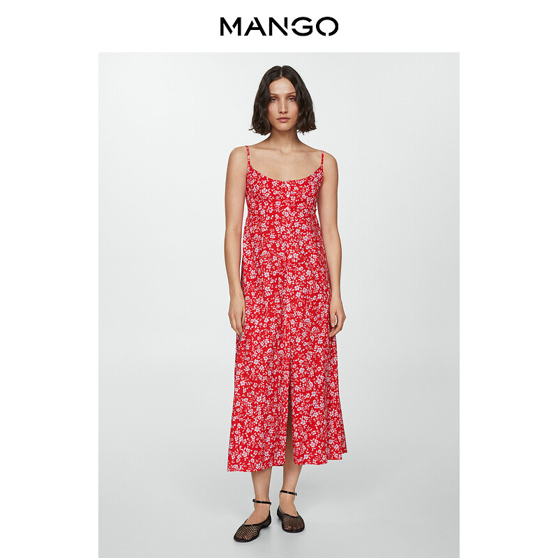 

Женское платье Mango с цветочным принтом и разрезом, красный