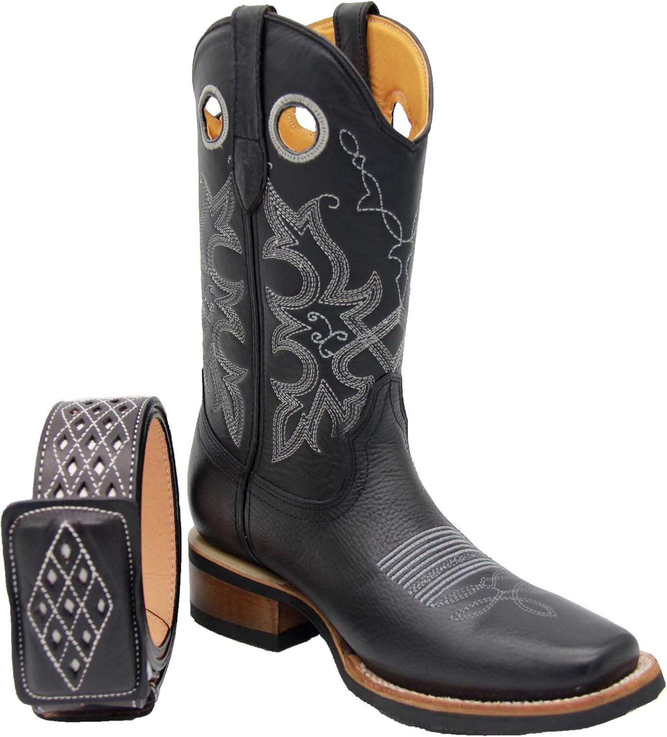 

Мужские ковбойские сапоги Western Shops с квадратным носком из натуральной кожи с ремнем The Western Shops, черный