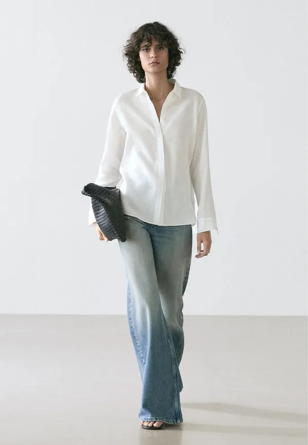 Струящаяся блузка на пуговицах Massimo Dutti, White — фото 2