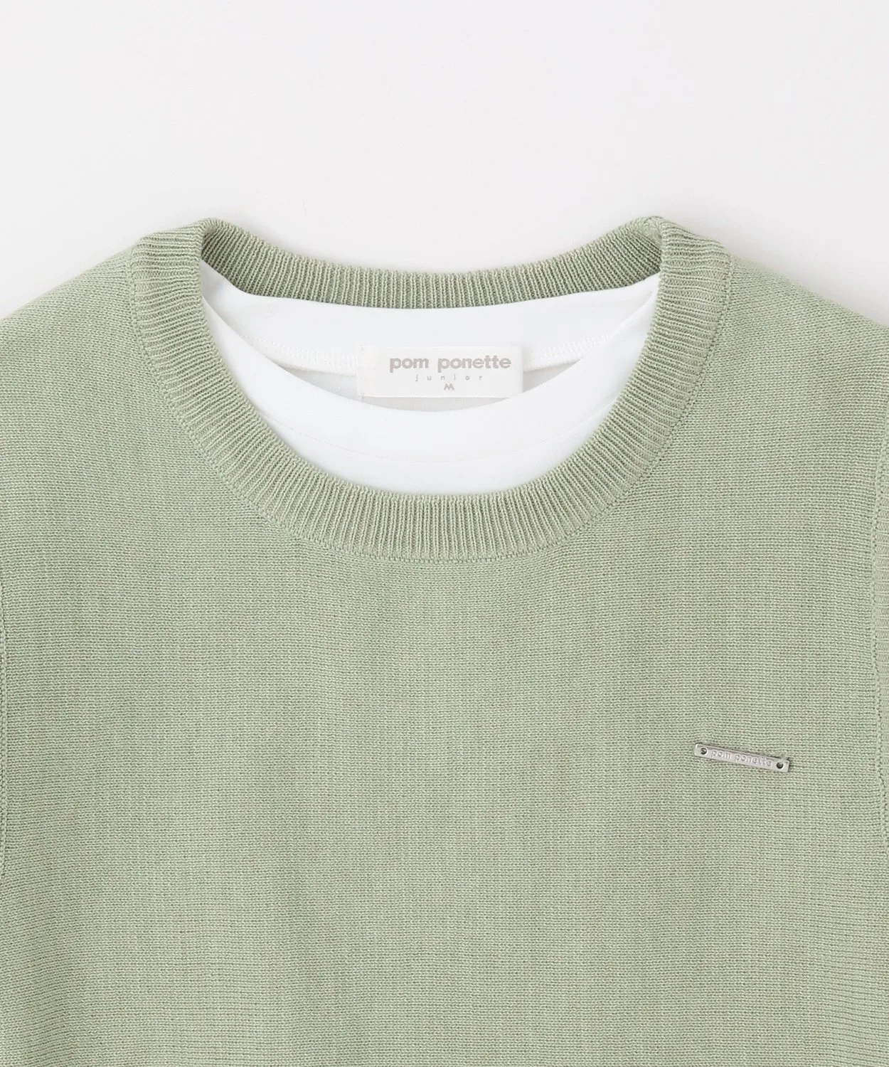 Комплект из вязаного жилета с баской и футболки Pom ponette junior, Emerald Green — фото 4