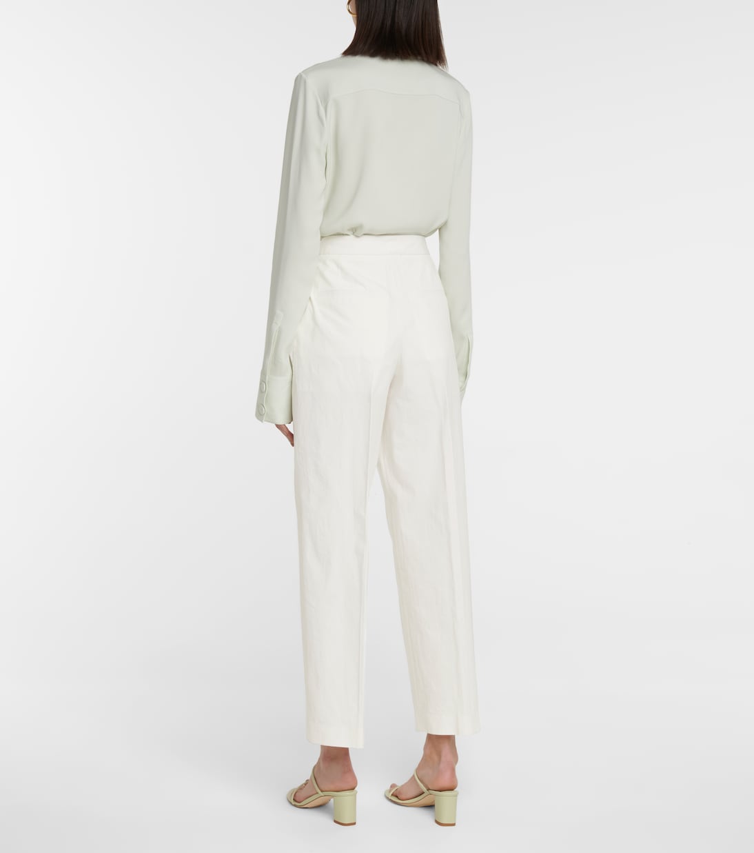 Прямые брюки с высокой талией из смесовой хлопковой ткани Jil Sander, Natural — фото 3