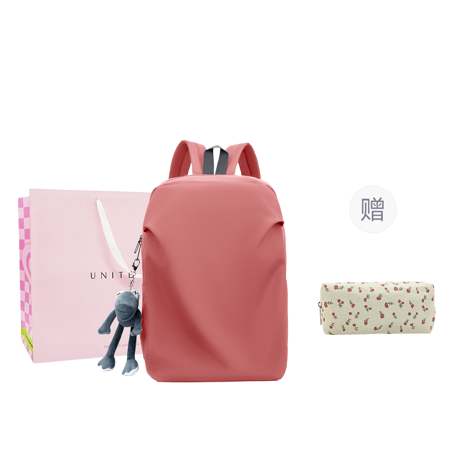 

UNITE STAR Нейлоновый рюкзак средний унисекс черный серый белый розовый, Pink, Shopping Bag+Pen Pouch
